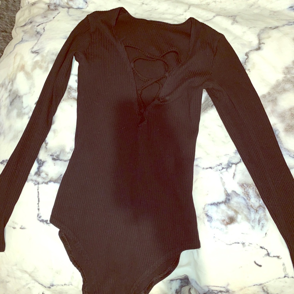 Lace up bodysuit deep plunge